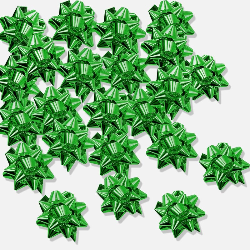 Iceyyyy 100 Pcs Mini Christmas Gift Bows-1 Inch Green Metallic Star Gift Bows-Tiny Adhesive Present Bows for Christmas Holiday Decor DIY Wrapping - Image 3