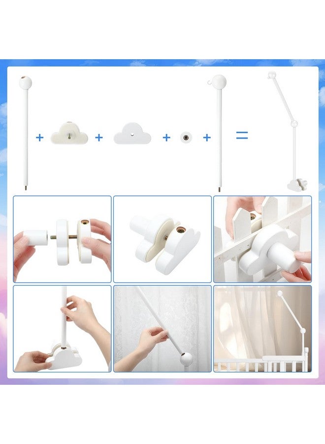 GlikCeil Wooden Baby Crib Mobile Arm 27.17 Inches Cloud Design Adjustable Baby Mobile Hanger for Crib Cot Bed Bassinet Wind Chimes Bed Bell Nursery(White) - Image 3