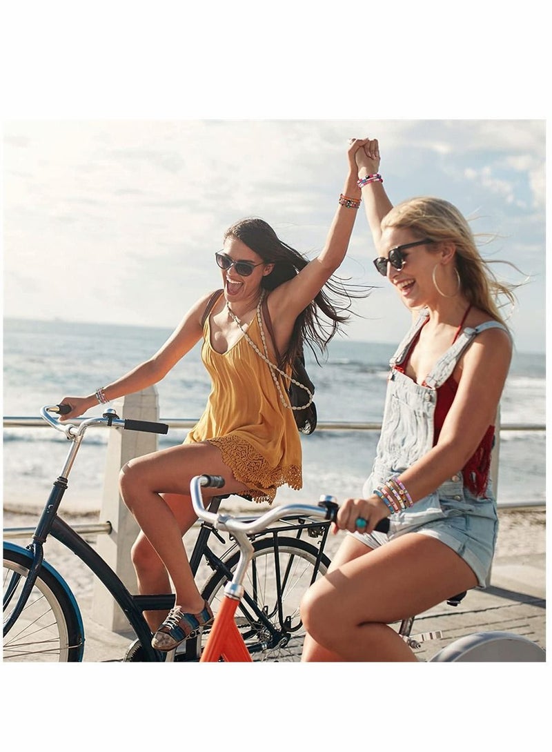 Fun Bracelets 28 Pcs 4 Set Heishi Surfer Colorful Preppy Happy Smile Evil Eye Beaded Stretch Clay Stackable Boho Disc Beach Jewelry for Women - Image 5