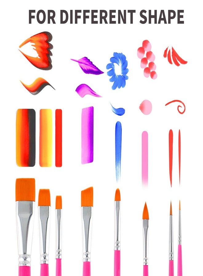Bowitzki Pink Face Paint Brushes 8 pcs,Professional Artist Brush for Body face Painting,Acrylic Painting Watercolor Oil Gouache - Image 5