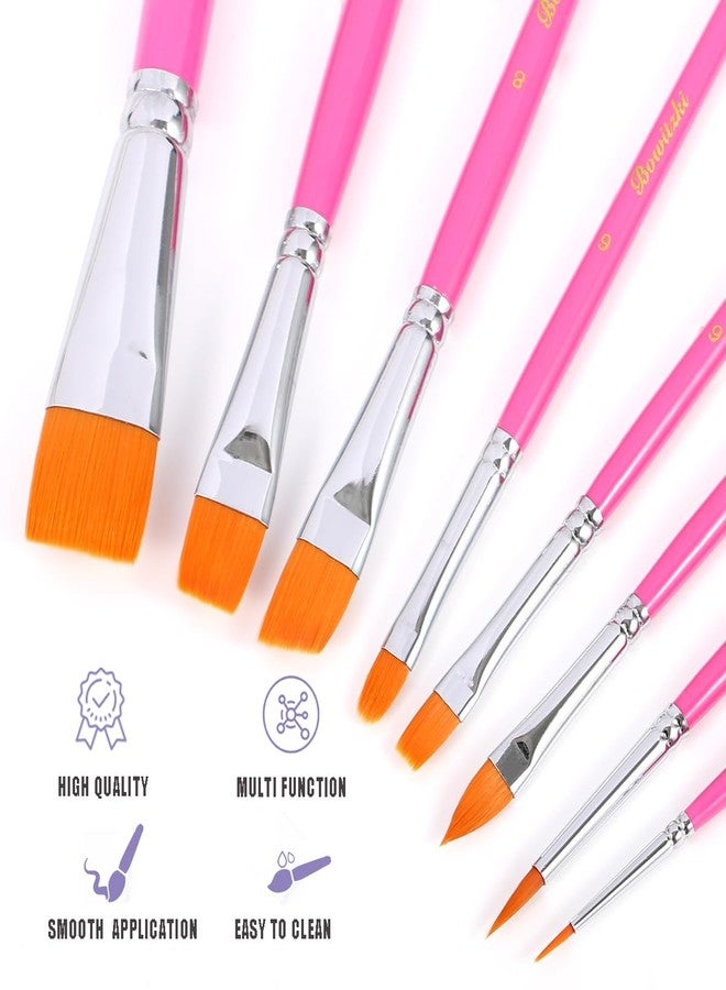 Bowitzki Pink Face Paint Brushes 8 pcs,Professional Artist Brush for Body face Painting,Acrylic Painting Watercolor Oil Gouache - Image 2