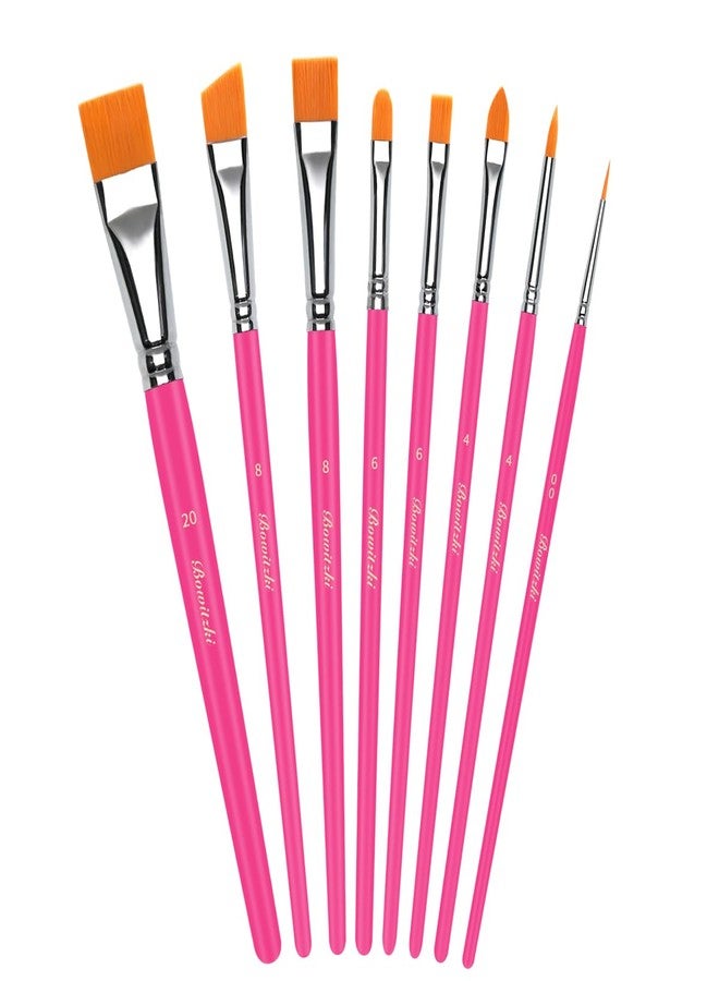 Bowitzki Pink Face Paint Brushes 8 pcs,Professional Artist Brush for Body face Painting,Acrylic Painting Watercolor Oil Gouache - Image 1