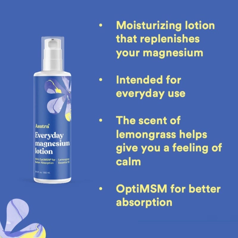 ASUTRA Everyday Magnesium Lotion with OptiMSM, 6.76 fl oz - Topical Magnesium, Rapid Absorption, Vitamins A and E, Shea Butter for Soft, Smooth Skin, Lemongrass Essential Oil - Image 2