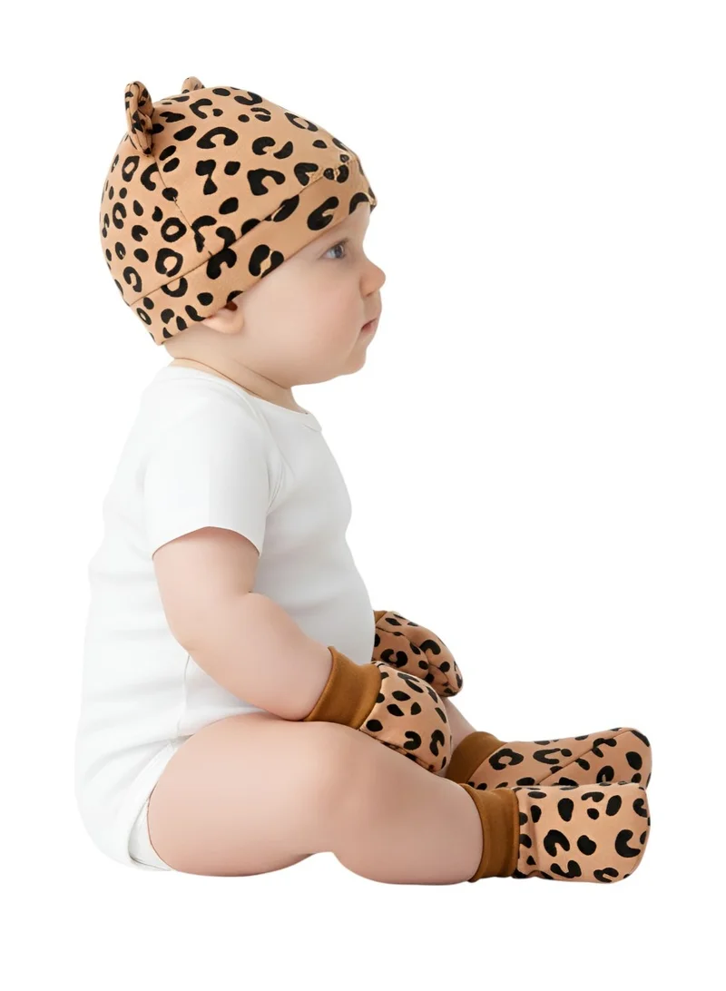 Bambimici Bambimici – Leopard Print Hat, Mittens & Booties Set
