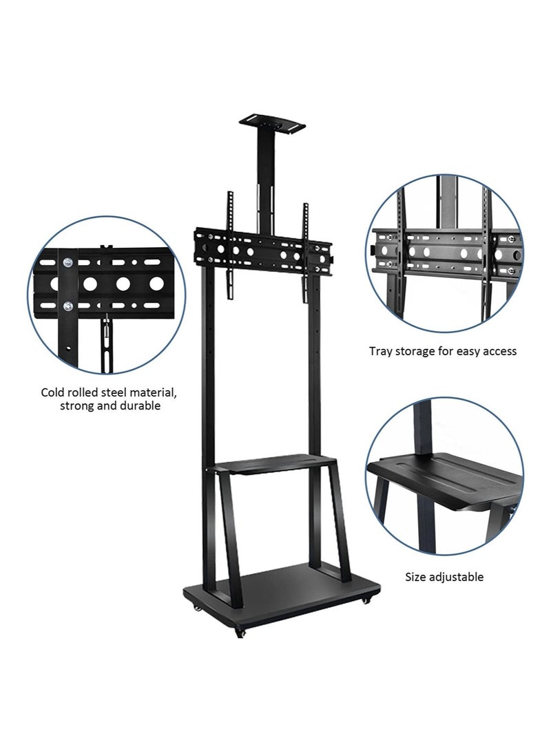 Mobile TV Stands Cart on Wheels for 42 to 86 Inch LED Flat/Curved TVs, TV Stand with Height Adjustable Shelves, Rolling Floor TV Cart, Holds Up to 220 lbs, Conference Commercial Home  - Image 3