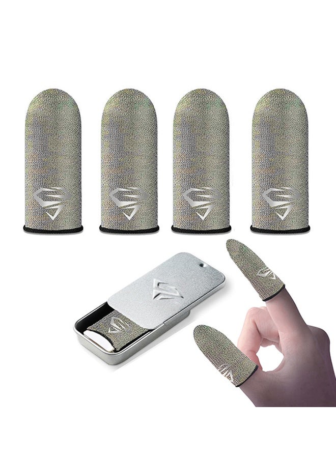 4pcs Gaming Finger gloves,Paired With A Metal Storage Box,100% Visible Silver Fibers,Just Right Pressure/Breathable/Sweatproof（silvery）  - Image 1