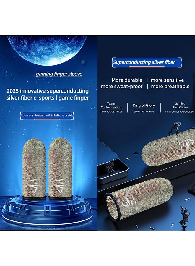 4pcs Gaming Finger gloves,Paired With A Metal Storage Box,100% Visible Silver Fibers,Just Right Pressure/Breathable/Sweatproof（silvery）  - Image 3