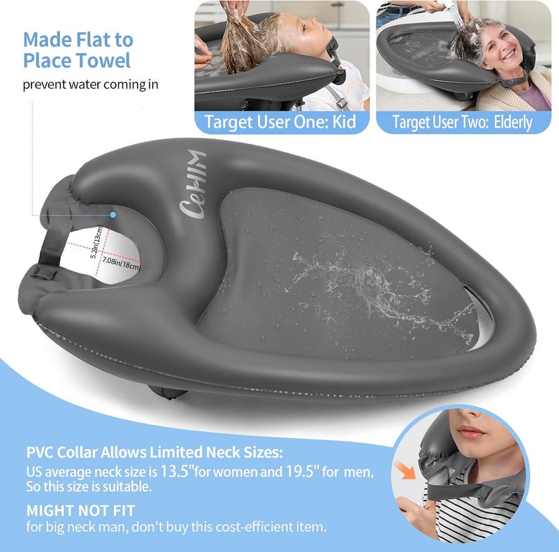 Cehim Inflatable Shampoo Basin - Portable Shampoo Bowl, Hair Washing Basin for Bedridden, Disabled,Injured, Hair Wash Tub for Dreadlocks and at Home Sink Washing (Grey, Large) - Image 2