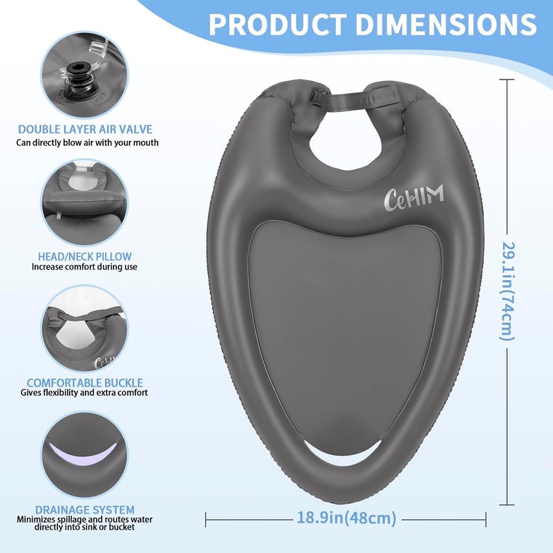 Cehim Inflatable Shampoo Basin - Portable Shampoo Bowl, Hair Washing Basin for Bedridden, Disabled,Injured, Hair Wash Tub for Dreadlocks and at Home Sink Washing (Grey, Large) - Image 5