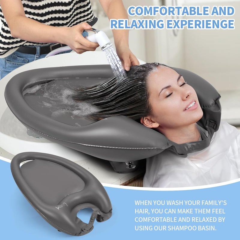 Cehim Inflatable Shampoo Basin - Portable Shampoo Bowl, Hair Washing Basin for Bedridden, Disabled,Injured, Hair Wash Tub for Dreadlocks and at Home Sink Washing (Grey, Large) - Image 4