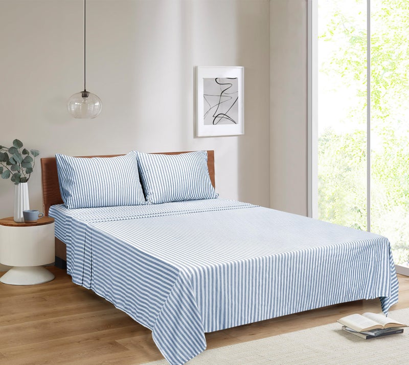 Mejoroom Striped King Size Sheet Set - Soft Microfiber Bed Sheets Deep Pocket Fitted Sheet  Soft  Breathable  Wrinkle & Fade Resistant - 4 Piece (Blue Stripe) - Image 5