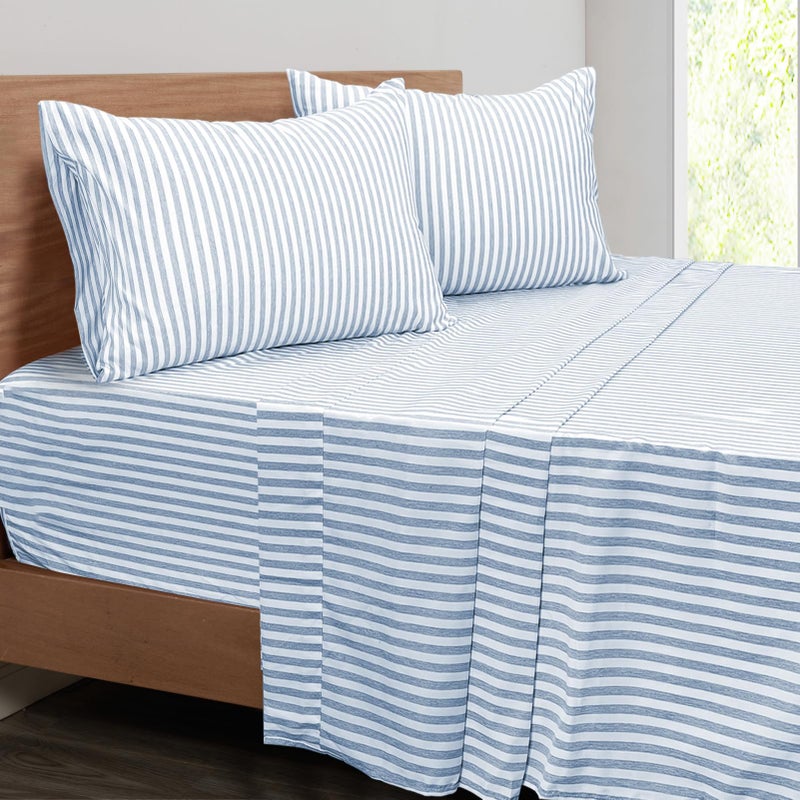 Mejoroom Striped King Size Sheet Set - Soft Microfiber Bed Sheets Deep Pocket Fitted Sheet  Soft  Breathable  Wrinkle & Fade Resistant - 4 Piece (Blue Stripe) - Image 1