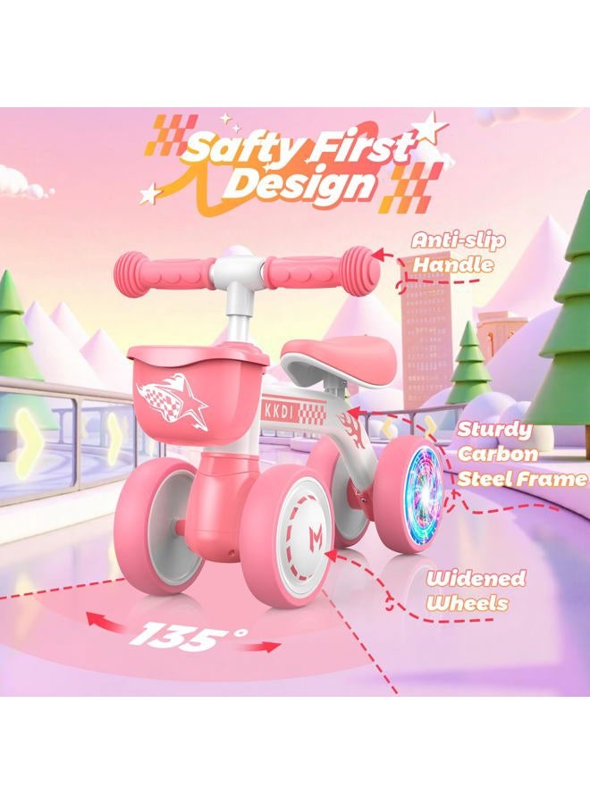 Kkdi Baby Balance Bike Ride on Toys for 1 2 Year Old, Pink Toddler Bike, First Birthday Gifts for 1 2 Year Old Girls, Baby Indoor Outdoor Toy, Colorful Lighting Silent Wheels, No Pedal/Basket - Image 3