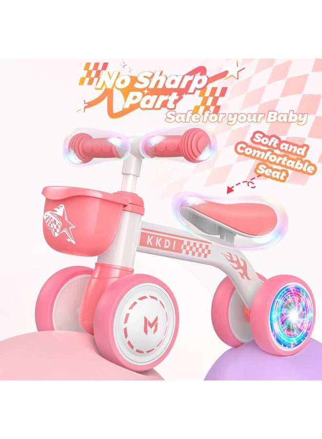 Kkdi Baby Balance Bike Ride on Toys for 1 2 Year Old, Pink Toddler Bike, First Birthday Gifts for 1 2 Year Old Girls, Baby Indoor Outdoor Toy, Colorful Lighting Silent Wheels, No Pedal/Basket - Image 4