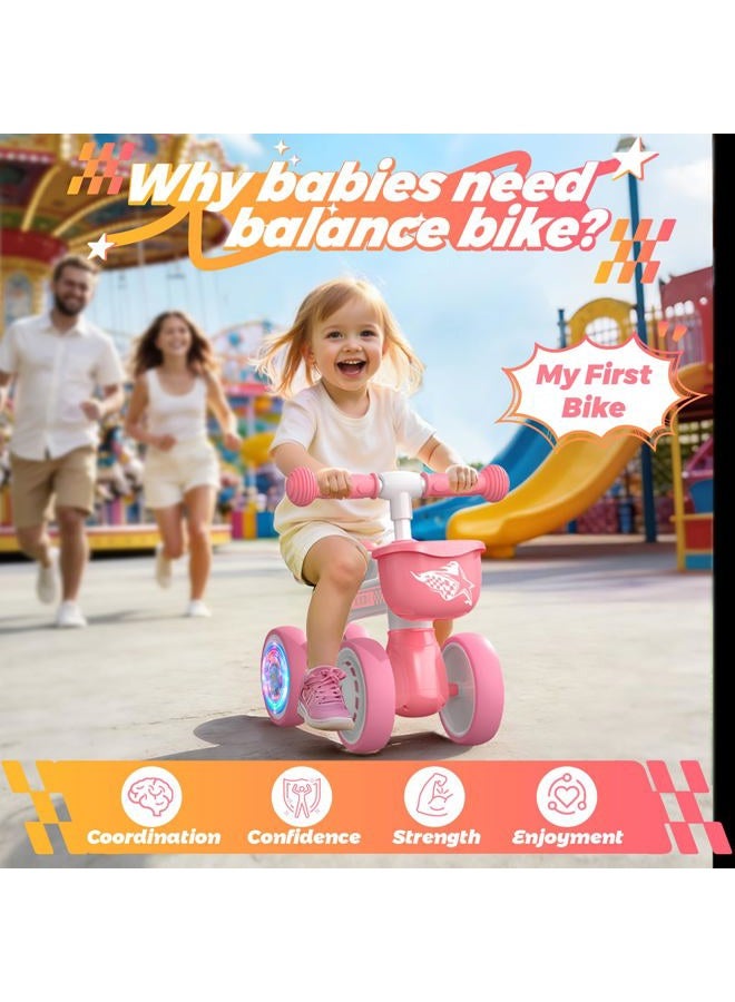 Kkdi Baby Balance Bike Ride on Toys for 1 2 Year Old, Pink Toddler Bike, First Birthday Gifts for 1 2 Year Old Girls, Baby Indoor Outdoor Toy, Colorful Lighting Silent Wheels, No Pedal/Basket - Image 5