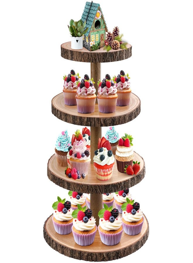GrnVibe Cupcake Stand Wood Dessert Stands 4 Tier Cupcake Tower Large Cupcake Display Stand Rustic Cupcake Tier Stand for Woodland Baby Shower Decorations/Wedding/Birthday/Party/Farmhouse Decor - Image 1