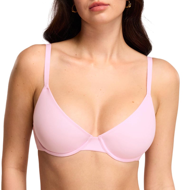 DOBREVA Women's Demi Unlined Bra Underwire Balconette Plus Size Bras Supportive Plunge Sweet Pink 34B - Image 1