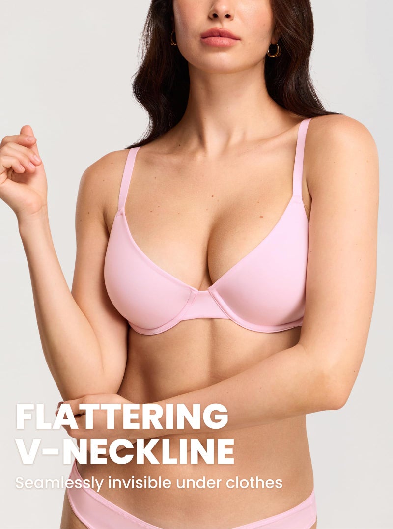 DOBREVA Women's Demi Unlined Bra Underwire Balconette Plus Size Bras Supportive Plunge Sweet Pink 34B - Image 2