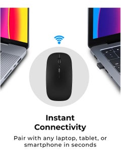 glassology Dual-Mode Wireless Mouse Bluetooth 5.0 & USB 2.4G, Silent Noiseless Slim Design for Laptop, 4 Adjustable DPI Levels Compatible With Mackbook HP Acer Lenovo Thinkpad in Elegant Black  - Image 2