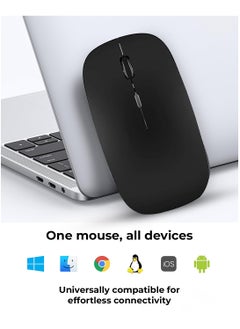 glassology Dual-Mode Wireless Mouse Bluetooth 5.0 & USB 2.4G, Silent Noiseless Slim Design for Laptop, 4 Adjustable DPI Levels Compatible With Mackbook HP Acer Lenovo Thinkpad in Elegant Black  - Image 3