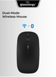 glassology Dual-Mode Wireless Mouse Bluetooth 5.0 & USB 2.4G, Silent Noiseless Slim Design for Laptop, 4 Adjustable DPI Levels Compatible With Mackbook HP Acer Lenovo Thinkpad in Elegant Black  - Image 1