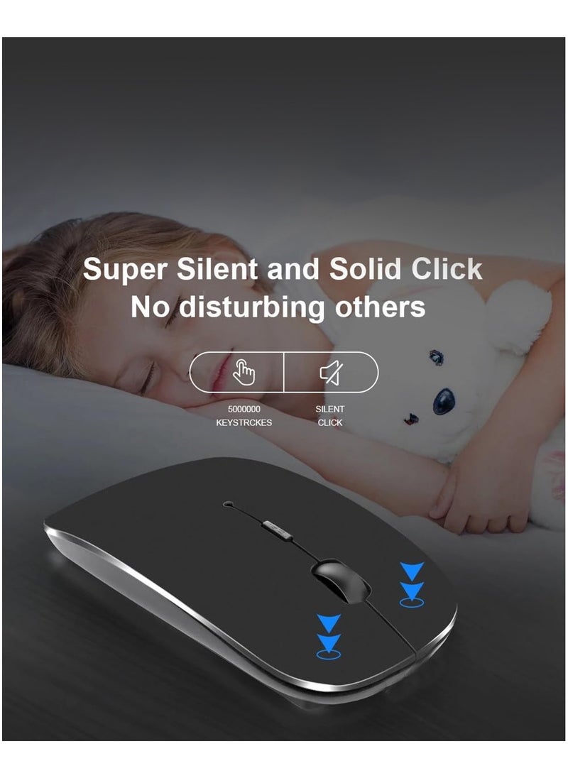 glassology - ماوس لاسلكي مزدوج الوضع بلوتوث 5.0 وUSB 2.4G، تصميم نحيف صامت بدون ضوضاء لأجهزة الكمبيوتر المحمول، 4 مستويات DPI قابلة للتعديل متوافقة مع Mackbook HP Acer Lenovo Thinkpad باللون الأسود الأنيق - Image 1