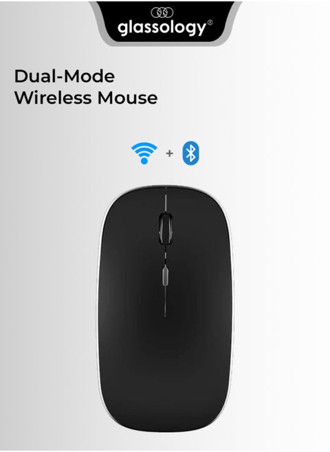 Dual-Mode Wireless Mouse Bluetooth 5.0 & USB 2.4G, Silent Noiseless Slim Design for Laptop, 4 Adjustable DPI Levels Compatible With Macbook HP Acer Lenovo Thinkpad in Elegant Black