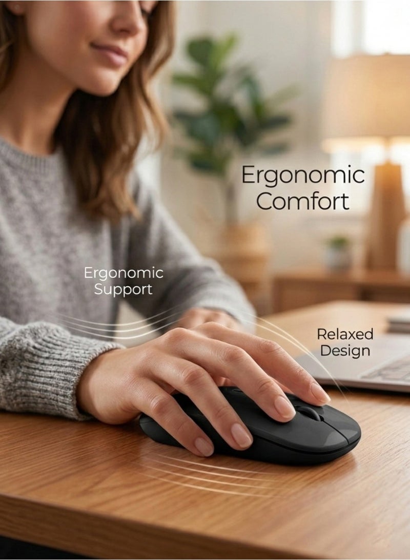 جلاسولوجي Dual-Mode Wireless Mouse Bluetooth 5.0 & USB 2.4G, Silent Noiseless Slim Design for Laptop, 4 Adjustable DPI Levels Compatible With Macbook HP Acer Lenovo Thinkpad in Elegant Black - Image 2