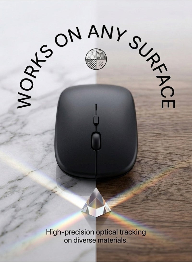 جلاسولوجي Dual-Mode Wireless Mouse Bluetooth 5.0 & USB 2.4G, Silent Noiseless Slim Design for Laptop, 4 Adjustable DPI Levels Compatible With Macbook HP Acer Lenovo Thinkpad in Elegant Black - Image 3