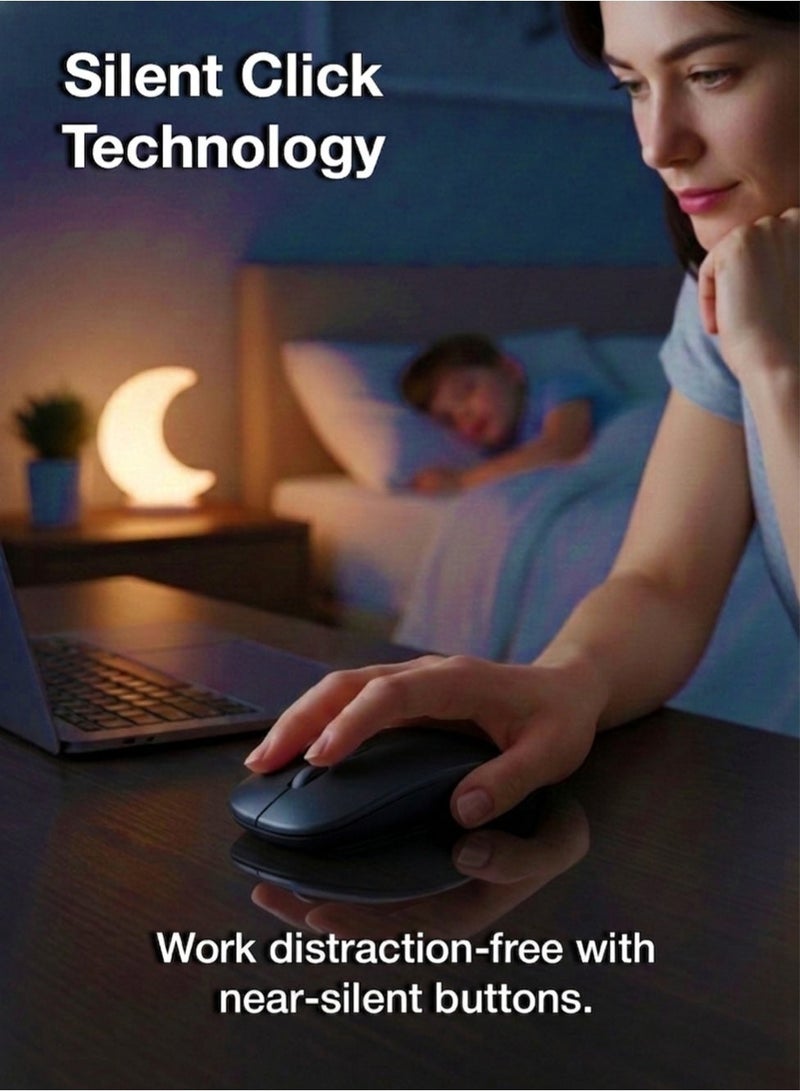 جلاسولوجي Dual-Mode Wireless Mouse Bluetooth 5.0 & USB 2.4G, Silent Noiseless Slim Design for Laptop, 4 Adjustable DPI Levels Compatible With Macbook HP Acer Lenovo Thinkpad in Elegant Black - Image 4