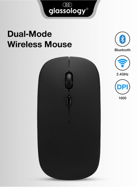 Dual-Mode Wireless Mouse Bluetooth 5.0 & USB 2.4G, Silent Noiseless Slim Design for Laptop, 4 Adjustable DPI Levels Compatible With Macbook HP Acer Lenovo Thinkpad in Elegant Black
