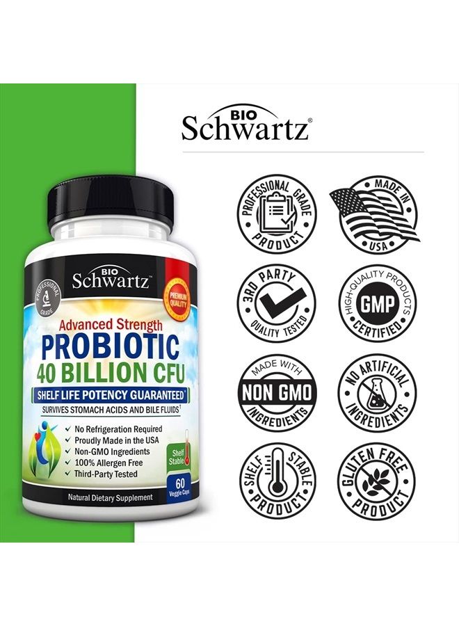BioSchwartz Daily Probiotic Supplement with 40 Billion CFU - Gut Health Complex with Astragalus and Lactobacillus Acidophilus Probiotic for Women and Men - Shelf Stable Pre and Probiotics for Digestive Health - Image 5
