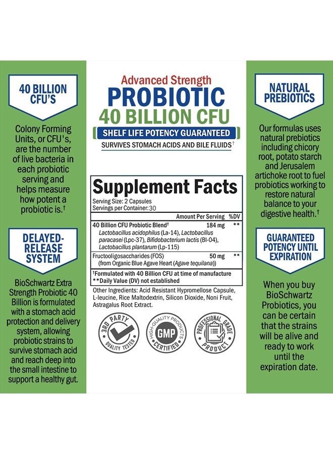 BioSchwartz Daily Probiotic Supplement with 40 Billion CFU - Gut Health Complex with Astragalus and Lactobacillus Acidophilus Probiotic for Women and Men - Shelf Stable Pre and Probiotics for Digestive Health - Image 2