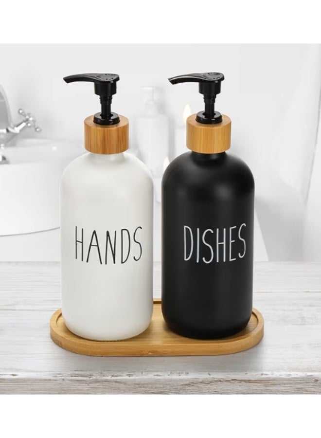 Modern soap dispenser set (black and white) with a wooden base – a luxurious decorative touch for your home - Image 3