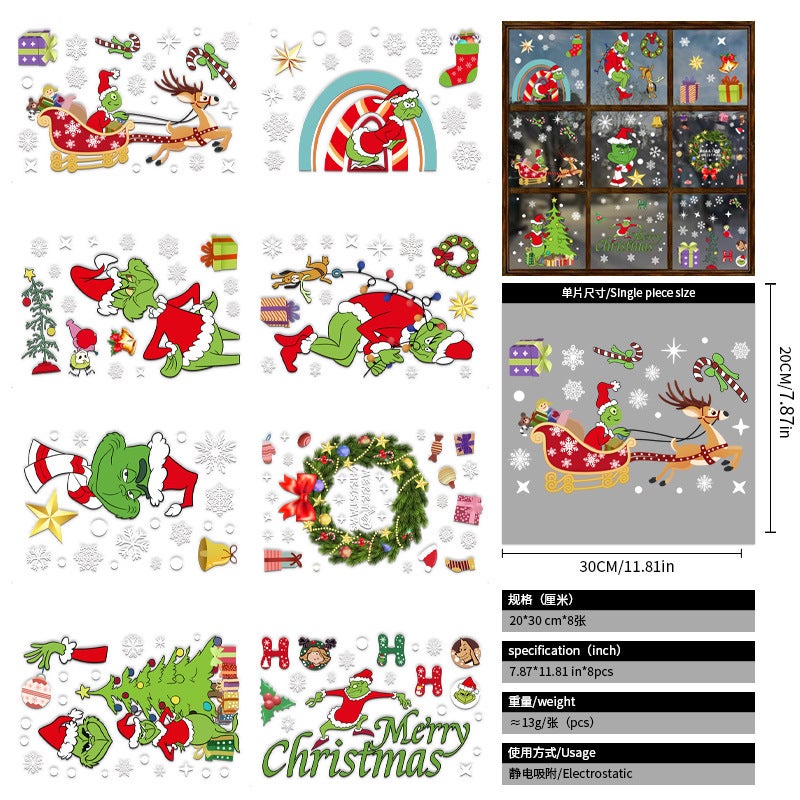 Christmas decoration items - static electricity glass stickers for storefront window scenes stickers