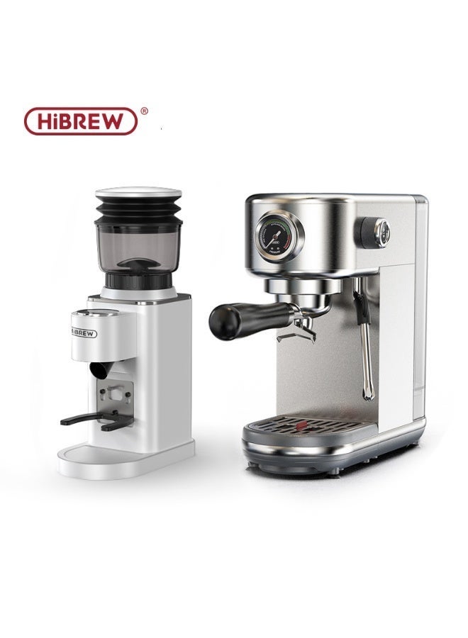 ماكينة قهوة إسبريسو نصف أوتوماتيكية HiBREW H10B بقوة 20 بار، مع مطحنة قهوة كهربائية أوتوماتيكية G7WH-UK، طقم ماكينة قهوة منزلية، درجة حرارة قابلة للتعديل للقهوة الباردة/الساخنة، كابتشينو