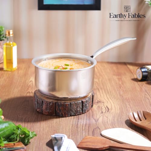 Earthy Fables Triply Stainless Steel Saucepan, Milk Pan/Tea Pan/Chai Pan, 16cm, 1.6Ltr, 0.85kg, Food Safe, No Chemical Coating, Easy to Clean & Rust Resistant, Stove & Induction Bottom - Image 2