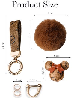 KeyAmor Light brown  keychain with elegant fluffy fur for women  A great option as a gift  Plaid leather and golden metal keychain includes matching accessories  - Image 5