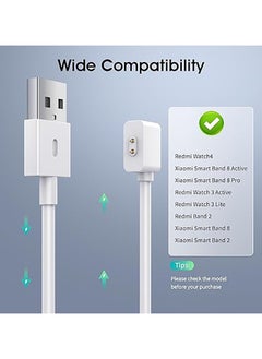 Generic شاحن ساعة ذكية متوافق مع XiaoMi Band 8 Pro/Active/Mi Watch 4/3 Active، كابل شحن USB مغناطيسي 3.3 قدم، ملحقات حامل كابل الشحن البديل تناسب XiaoMi Band 8 - أسود  - Image 2