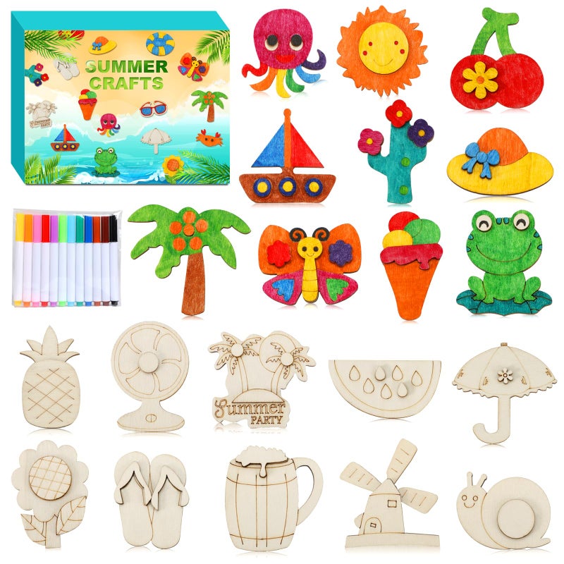 Worgree Summer Crafts for Kids 36 Pcs DIY Wooden Magnets Art Craft Supplies Painting Kit for Boys Girls Ages 48 812 Birthday Party Gifts Summer Activities School Classroom Prizes - Image 2