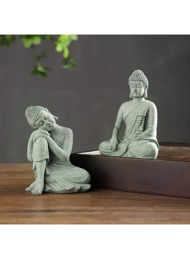 Bluejw New Chinese Style Green Sand Stone Buddha Statue Ornaments Home Living Room Courtyard Entrance Decorations Fish Tank Landscape Zen Room - Image 3