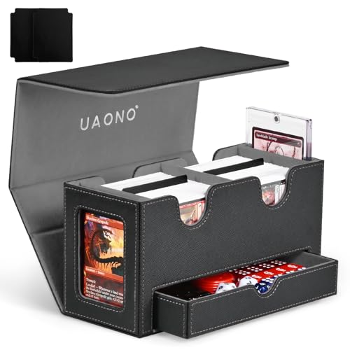 UAONO Card Deck Box for MTG Double Storage Box with 2 Commander Display 1 Dice Tray Fits 200 Double Sleeved Organizer for CCG TCG SportsBlack Gray - Image 1