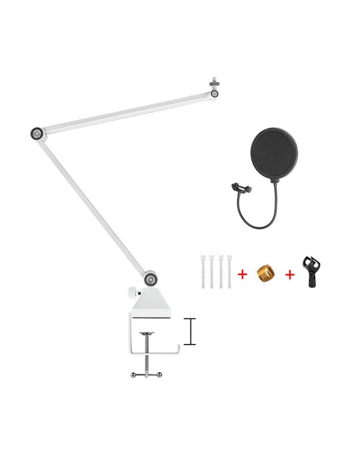 SafiDur Boom Arm - Adjustable 360° Rotatable Microphone Sturdy Stainless Steel Mic Desk, Table Stand Foldable Scissor Stable Mount Arms for Radio Studio, Podcast, Gaming,White. - Image 1