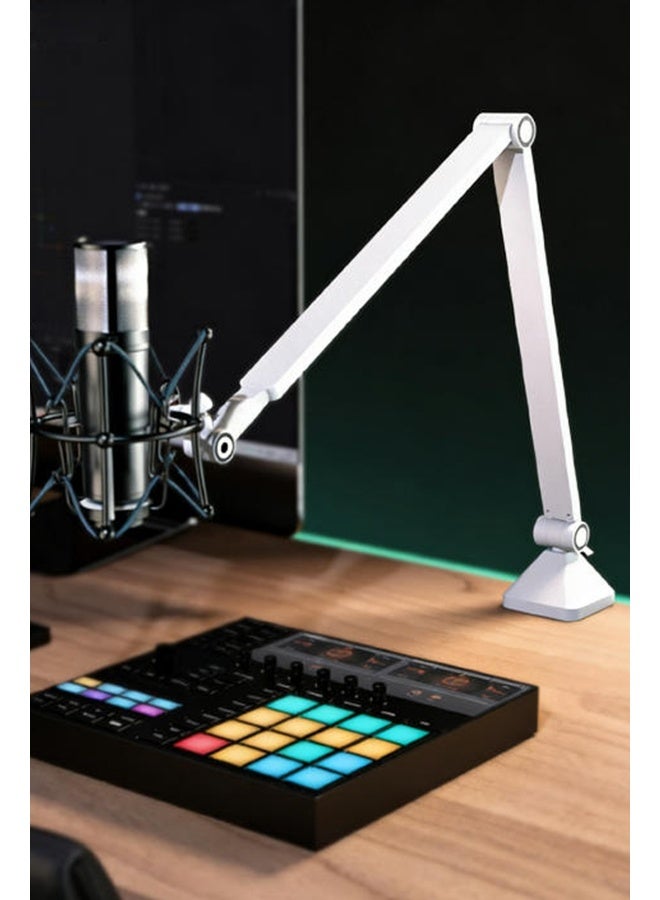 SafiDur Boom Arm - Adjustable 360° Rotatable Microphone Sturdy Stainless Steel Mic Desk, Table Stand Foldable Scissor Stable Mount Arms for Radio Studio, Podcast, Gaming,White. - Image 2