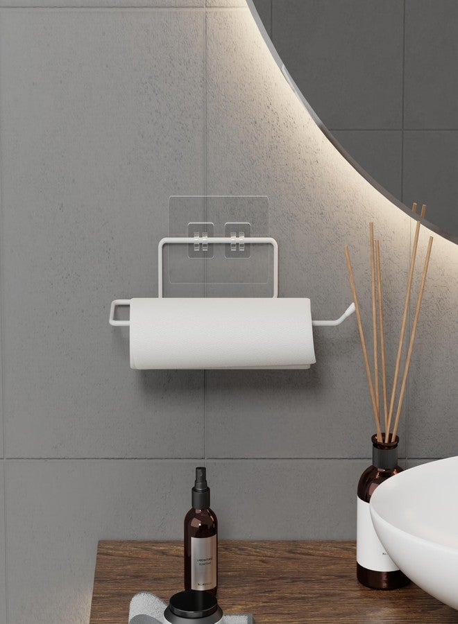 Stickzy Adhesive Toilet Paper Holder & Towel Rack - Heavy Duty No-Drill Wall Mount, Rustproof Tissue Roll Dispenser, Sleek Anti-Fall Design, Bathroom & Washroom Organizer, White (Pack of 1) - Image 3