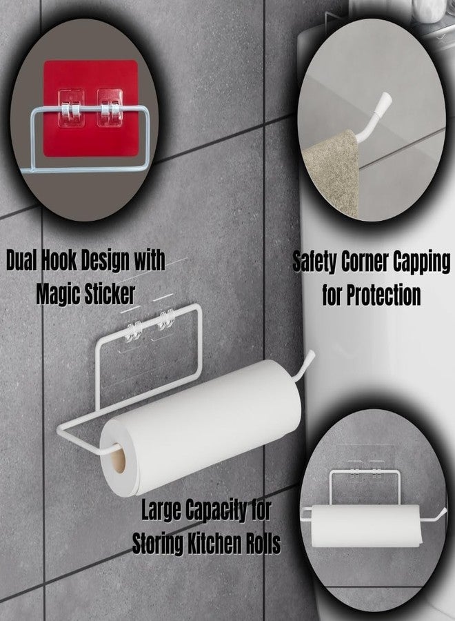 Stickzy Adhesive Toilet Paper Holder & Towel Rack - Heavy Duty No-Drill Wall Mount, Rustproof Tissue Roll Dispenser, Sleek Anti-Fall Design, Bathroom & Washroom Organizer, White (Pack of 1) - Image 4