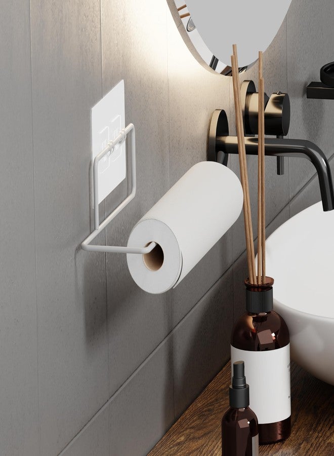 Stickzy Adhesive Toilet Paper Holder & Towel Rack - Heavy Duty No-Drill Wall Mount, Rustproof Tissue Roll Dispenser, Sleek Anti-Fall Design, Bathroom & Washroom Organizer, White (Pack of 1) - Image 5