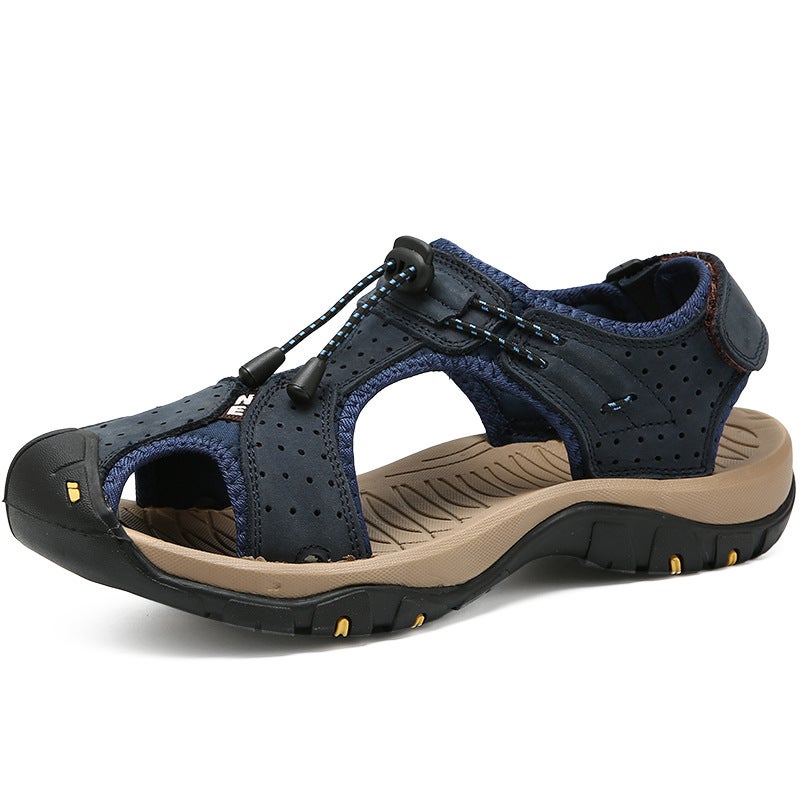 explosions men''s slippers top layer real cowhide summer hollow sandals outdoor breathable beach shoes men''s outdoor wear - Image 3