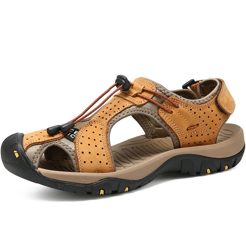 explosions men''s slippers top layer real cowhide summer hollow sandals outdoor breathable beach shoes men''s outdoor wear - Image 2