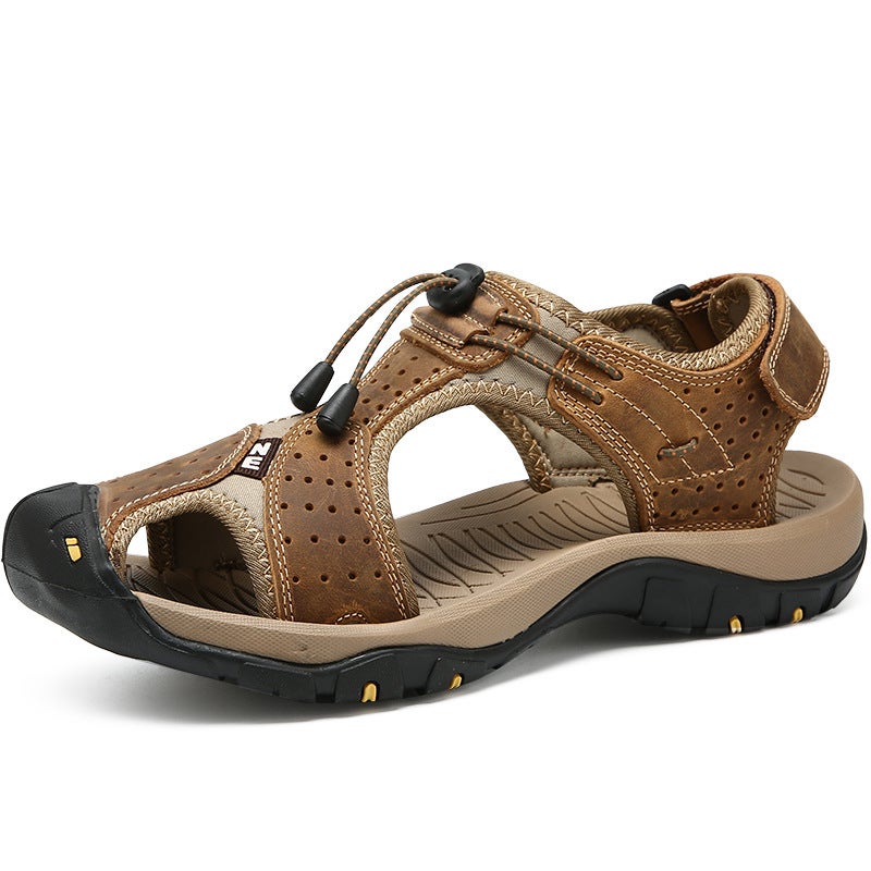 explosions men''s slippers top layer real cowhide summer hollow sandals outdoor breathable beach shoes men''s outdoor wear - Image 4